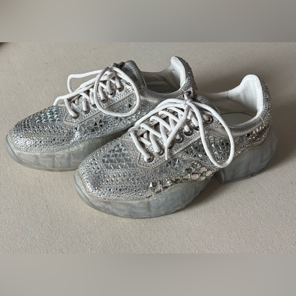 Crystal Encrusted “Diamond” Sole Sneakers Silver Bling Size 40.